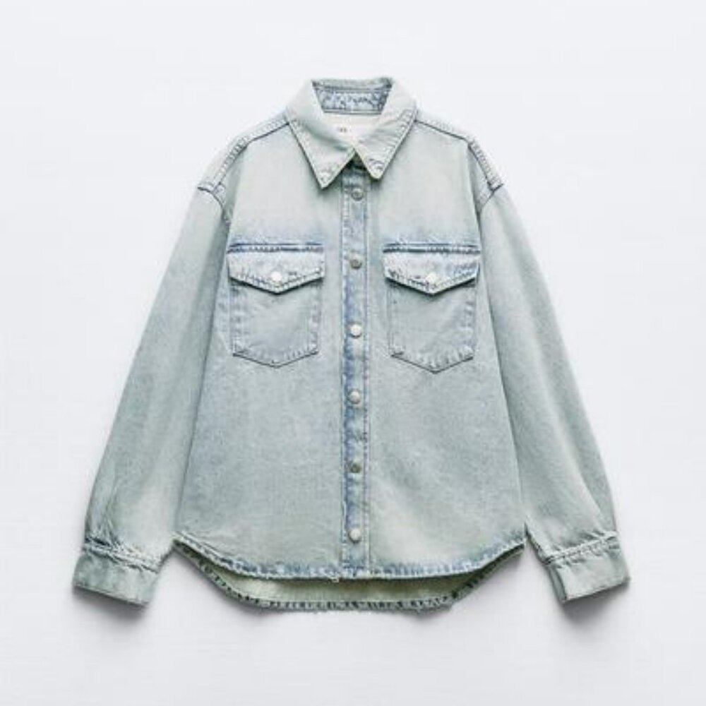 Zara Light Blue Oversized Denim Jacket Shirt XS / S